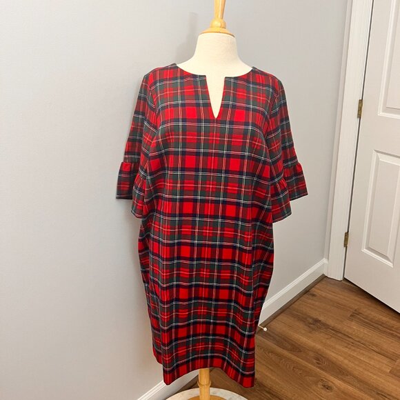 Vineyard Vines Greenwich Red Plaid Ruffle Sleeve Shift Dress Sz 18 - Picture 10 of 14